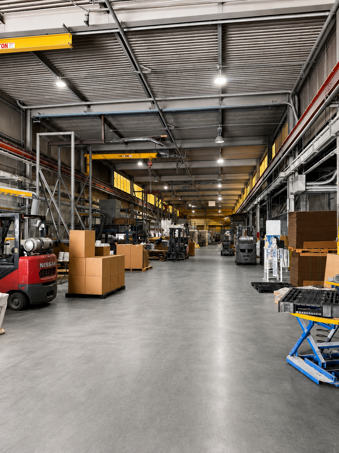 Production floor at the NBN facility with equipment, staging areas, and open workflow lanes