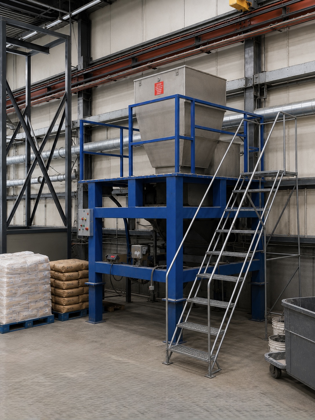 Delumper station with elevated platform and feed hopper